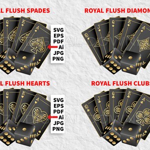 Luxury Black & Gold Poker Card Set | Elegant Royal Flush SVG Bundle | Royal Flush Casino SVG | Casino Party Decor Vegas Poker Printables