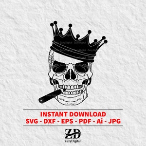 cigar-smoking king-crowned skull skeleton. download wall art print - SVG / png / eps / psd / ai / dxf - instant download. Code: 102