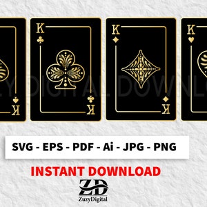 Luxe zwartgouden pokermuurkunst | Digitale SVG-png-download | Speelkaartdecoratie | Game Room moderne digitale printset - digitale kunst - C20