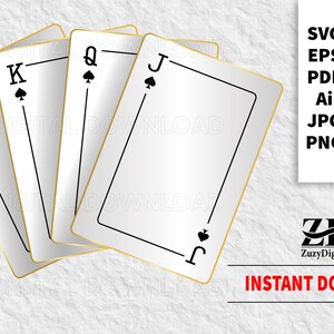 blanc cartes à jouer svg cadre doré svg. fichier casino, jackpot, ai, eps, svg, pdf, png et jpg - silhouette imprimable. Code : 179