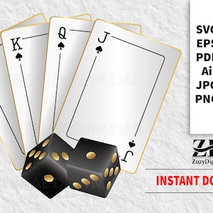 Cartes à jouer blanches svg cadre doré svg, svg dés or, svg dés noirs. Fichiers ai, eps, svg, pdf, png et jpg - silhouette imprimable. Code : 181