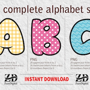 Colorful Alphabet Clipart Set: 3 Styles, PNG Letters & Numbers (Digital Download)