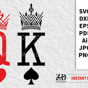 Valentine’s Day Couple Shirt SVG - King and Queen Card Symbols with Crowns - Cricut Cut File - wall art playing card svg - Code: 172