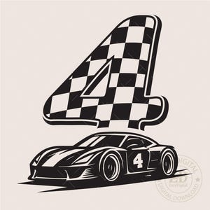 Race Car 4th Birthday SVG: Number Four Clipart (Digital Download