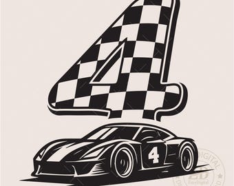 Vroom! 4th Birthday SVG – Race Car Number 4 Clipart – Toddler Boy Printable Art – Car Party Decor for Cricut & More