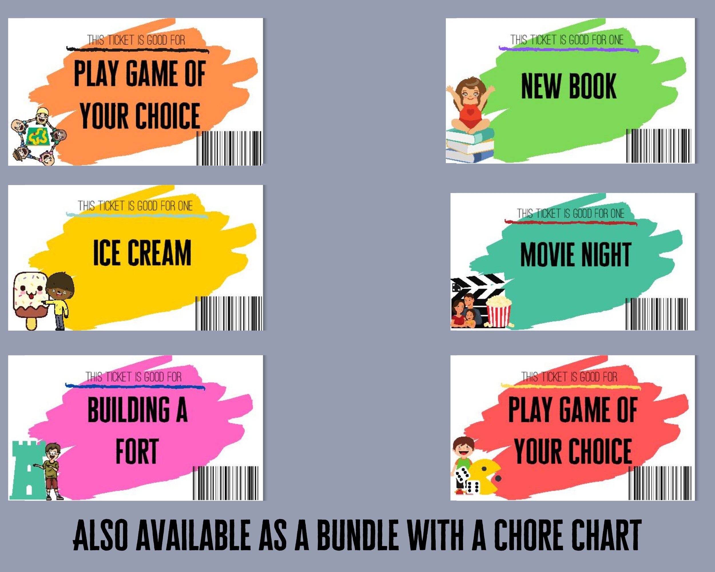 kids reward tickets printable reward coupons childrens etsy