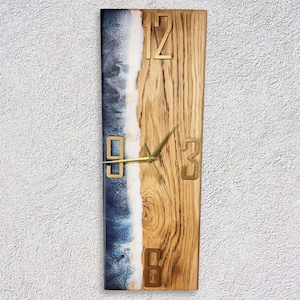 Handmade Ocean Blue Epoxy Resin Wall Clock: Modern Coastal Decor