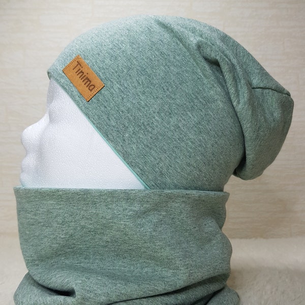 Beanie Junge und Herren Mütze Loop "grün meliert" als Set oder auch einzeln erhältlich, Mitbringsel, Geschenk