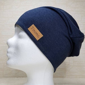 Beanie hat loop dark blue mottled inside grey mottled, available as a set or individually, gift, or inside with fleece in grey image 3