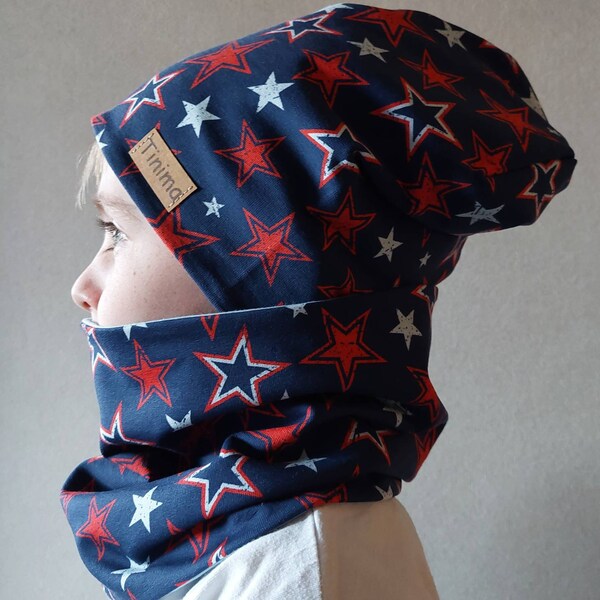 Hat and loop set "Dark Blue Stars" for children and adults inside fleece or jersey beanie hat