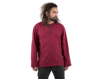 Maroon Hippie Collarless 100% Cotton Cream Shirt Ethnic Mens Shirt