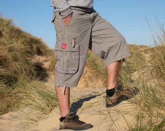 Grey Cargo Combat 3/4 Baggy Shorts Hiking Rock Climbing Festival Hippie Shorts
