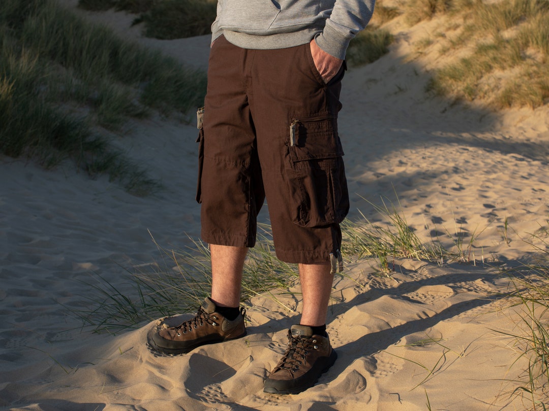 Brown Cargo Combat 3/4 Baggy Shorts Hiking Rock Climbing Festival