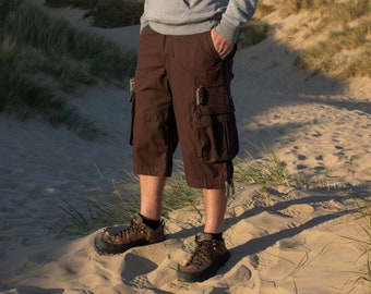 Brown Cargo Combat 3/4 Baggy Shorts Hiking Rock Climbing Festival Hippie Shorts