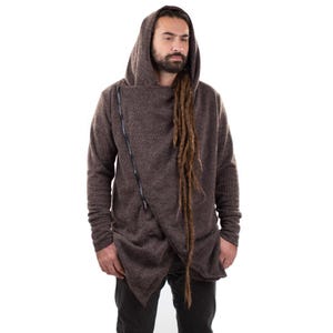 Mens Boho Hippie Wrap Cardigan Hooded Jacket Psy Trance Jacket