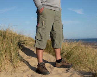 Green Cargo Combat 3/4 Baggy Shorts Hiking Rock Climbing Festival