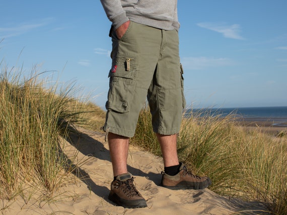 Green Cargo Combat 3/4 Baggy Shorts Hiking Rock Climbing Festival