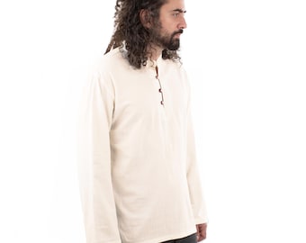 Hippie Kragenlos 100% Baumwolle Natürliches Hemd Ethnische Herrenhemd