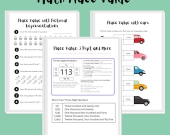 Place Value, 1st grade, Math, Montessori, Printable Worksheets, fichas, matemática