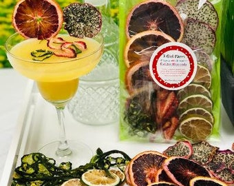 25 Piece Dried Fruit Cocktail Garnish Dragon Fruit Blood Oranges Strawberries Limes Jalapenos New Years Party Gift Infusion Mixology