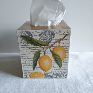 Soporte para caja de pañuelos para cocina, cubierta de caja de pañuelos cúbica, dispensador de pañuelos cuadrado, cubierta de caja de pañuelos cuadrada de madera para el comedor, fiesta de limón