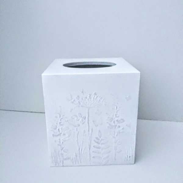 Tissue box cover white,square tissue box holder,bathroom decor,dispenser with bottom,wooden decorative napkin holder for kitchen.