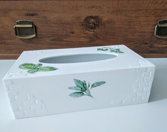 Support de boîte de mouchoirs blanc rectangulaire pour la cuisine, couvercle de boîte de mouchoirs en bois vert, distributeur avec fond, accessoires de cuisine de style botanique