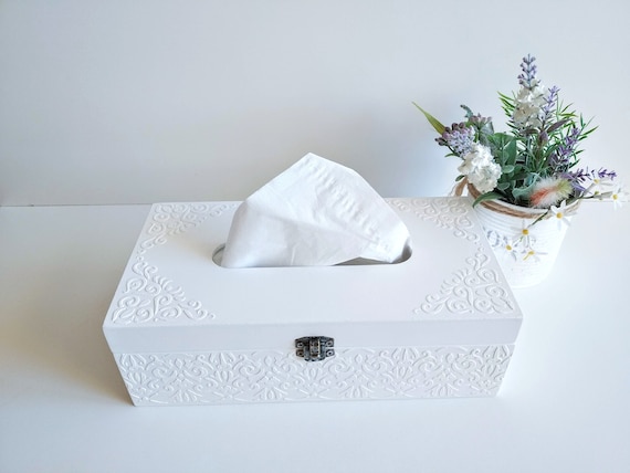 Boîte de mouchoirs rectangulaire blanche, porte-boîte de mouchoirs, décor  de salle de bain, couvercle de boîte de mouchoirs, distributeur avec fond,  couvercle de boîte de mouchoirs en bois pour cuisine - Etsy