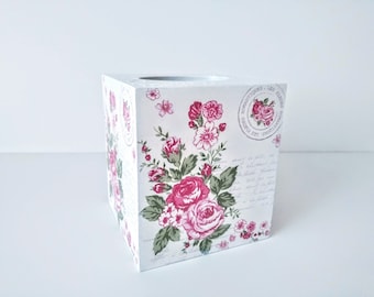 White Square Napkin Holder with Flowers | Unique Housewarming Gift | Botanical Wooden Napkin Stand, White Kitchen Decor Gift Box Decoupage
