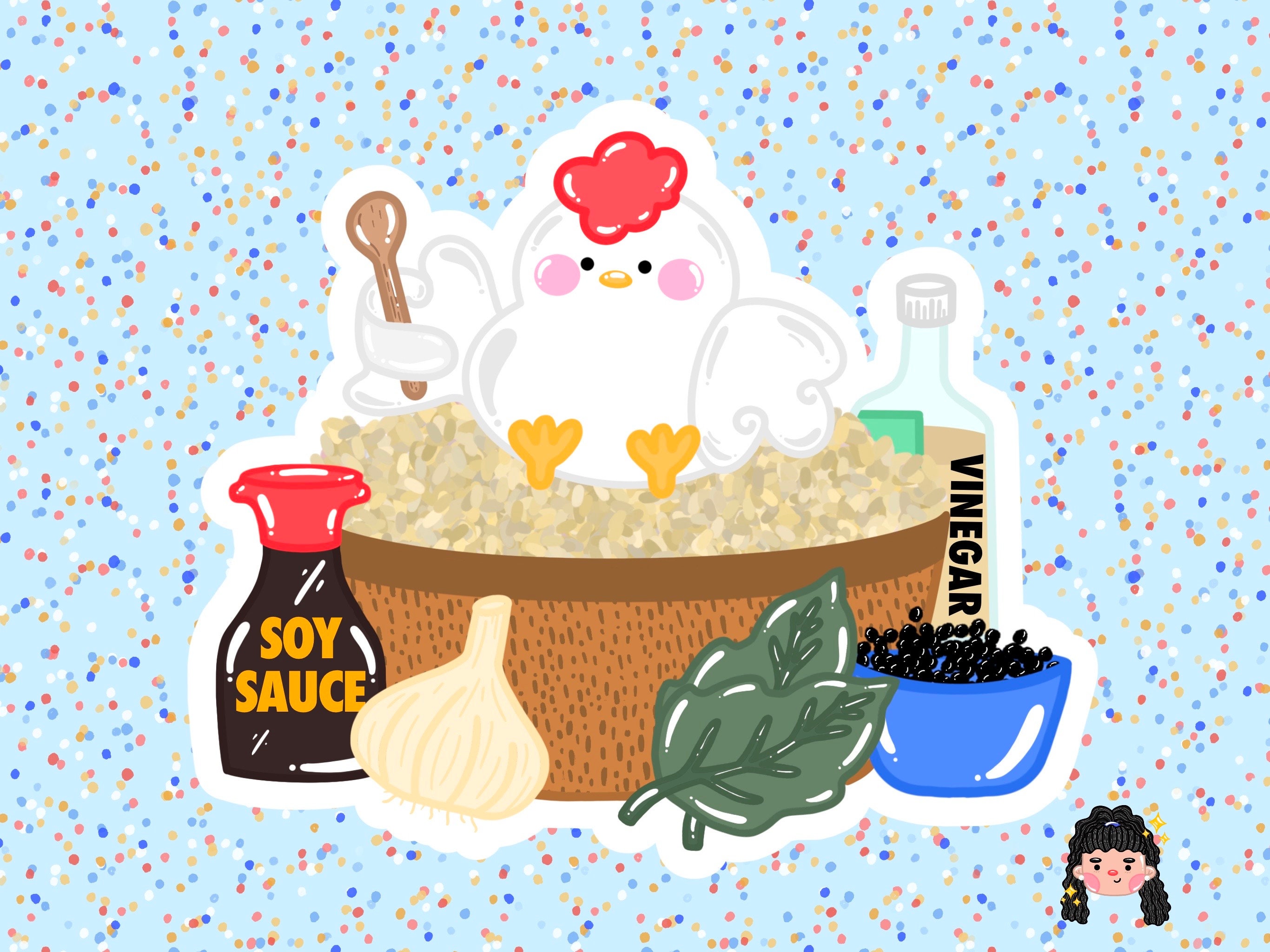 Chicken Adobo & Rice | Filipino Sticker | Glossy Sticker | Water ...