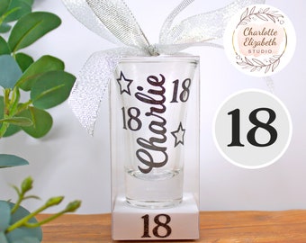 Personalised 18th Birthday SHOT GLASS in Glitter - 18th Birthday Gift for Him / Son / Nephew/ Brother - Optional Gift Box