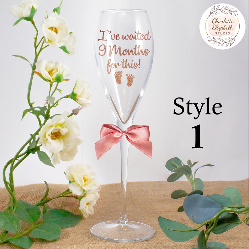 I've Waited 9 Months For This CHAMPAGNE / Prosecco Glass + Optional Gift Box, New Mummy Gift, Pregnancy Gift, Baby Shower, New Baby Style 1 Glass Only