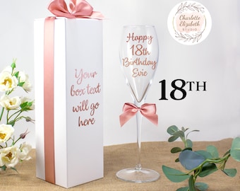 Personalised 18th Birthday CHAMPAGNE Prosecco Flute Glass - 18th Birthday Gift for Girl Daughter Niece Sister - Optional Gift Box