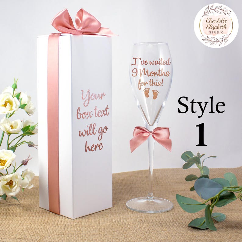 I've Waited 9 Months For This CHAMPAGNE / Prosecco Glass + Optional Gift Box, New Mummy Gift, Pregnancy Gift, Baby Shower, New Baby Style 1 Box + Text