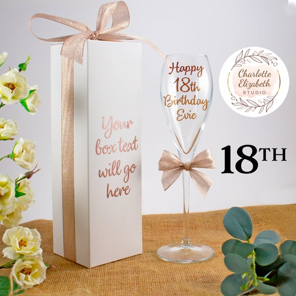 Personalised 18th Birthday CHAMPAGNE Prosecco Flute Glass - 18th Birthday Gift for Girl Daughter Niece Sister - Optional Gift Box