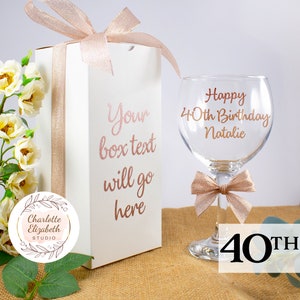 Personalised 40th Birthday GIN Glass - 40th Birthday Gift for Her Daughter Niece Sister Mum Gran - Optional Gift Box