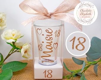 Personalised 18th Birthday SHOT GLASS in Glitter - 18th Birthday Gift for Her / Daughter / Niece / Sister - Optional Gift Box