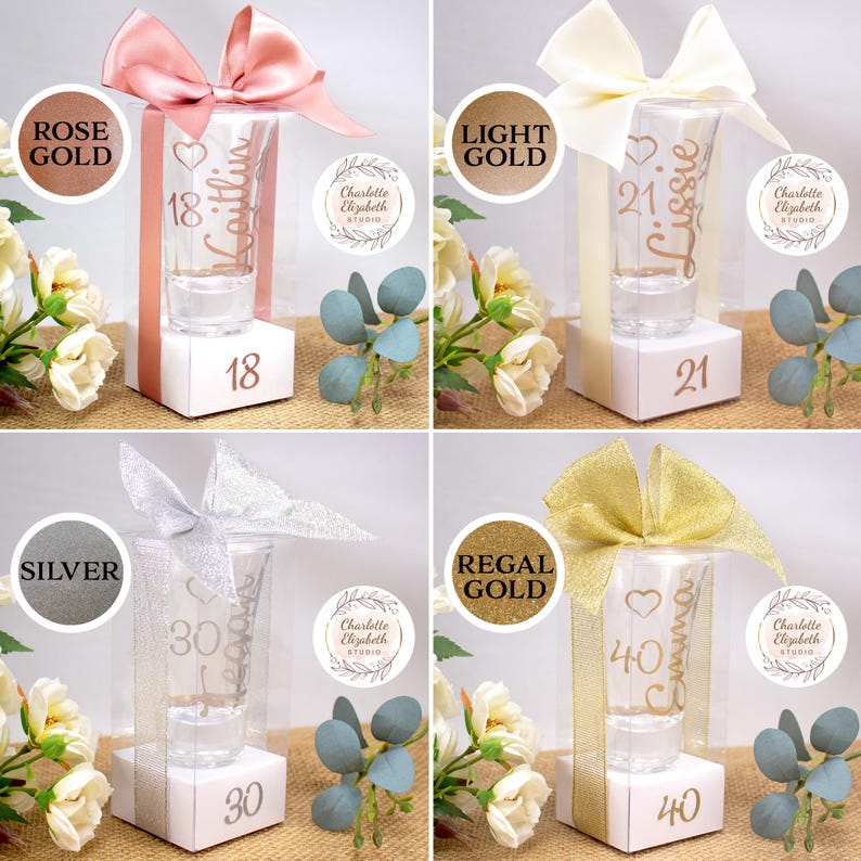 Personalised 18th Birthday SHOT GLASS in Glitter - 18th Birthday Gift for Her / Daughter / Niece / Sister - Optional Gift Box image 2