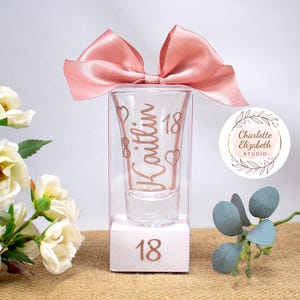 Personalised 18th Birthday SHOT GLASS in Glitter - 18th Birthday Gift for Her / Daughter / Niece / Sister - Optional Gift Box Style 1 in Clear Box