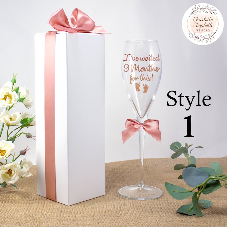 I've Waited 9 Months For This CHAMPAGNE / Prosecco Glass + Optional Gift Box, New Mummy Gift, Pregnancy Gift, Baby Shower, New Baby Style 1 Plain Box