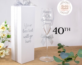 Personalised 40th Birthday CHAMPAGNE Prosecco Flute Glass - 40th Birthday Gift for Her Daughter Niece Sister Mum - Optional Gift Box