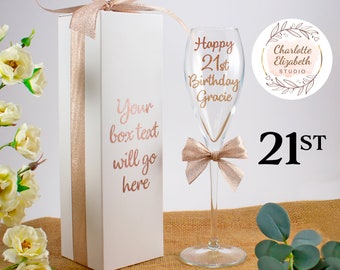 Personalised 21st Birthday CHAMPAGNE Prosecco Flute Glass - 21st Birthday Gift for Girl Daughter Niece Sister - Optional Gift Box