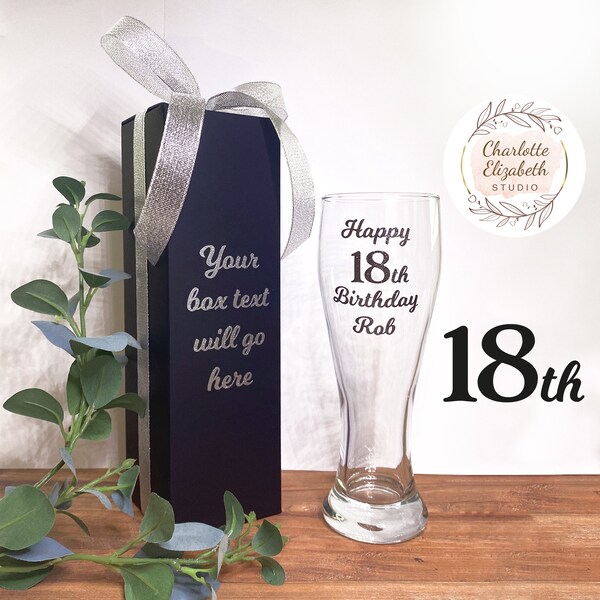 Personalised 18th Birthday PINT Glass Tall Beer Glass - 18th Birthday Gift for Him Son Nephew Brother - Optional Gift Box