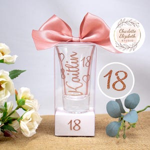 Personalised 18th Birthday SHOT GLASS in Glitter - 18th Birthday Gift for Her / Daughter / Niece / Sister - Optional Gift Box image 1