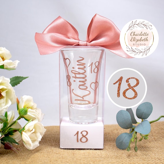 Personalised 18th Birthday SHOT GLASS in Glitter - 18th Birthday Gift for Her / Daughter / Niece / Sister - Optional Gift Box