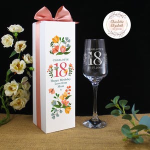 Personalised Engraved Any Age Champagne Flute Glass - 18th 21st 30th 40th 50th Birthday - Optional Gift Box - Mum Daughter Niece Sister Aunt