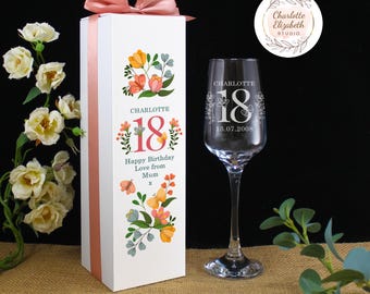 Personalised Engraved Any Age Champagne Flute Glass - 18th 21st 30th 40th 50th Birthday - Optional Gift Box - Mum Daughter Niece Sister Aunt
