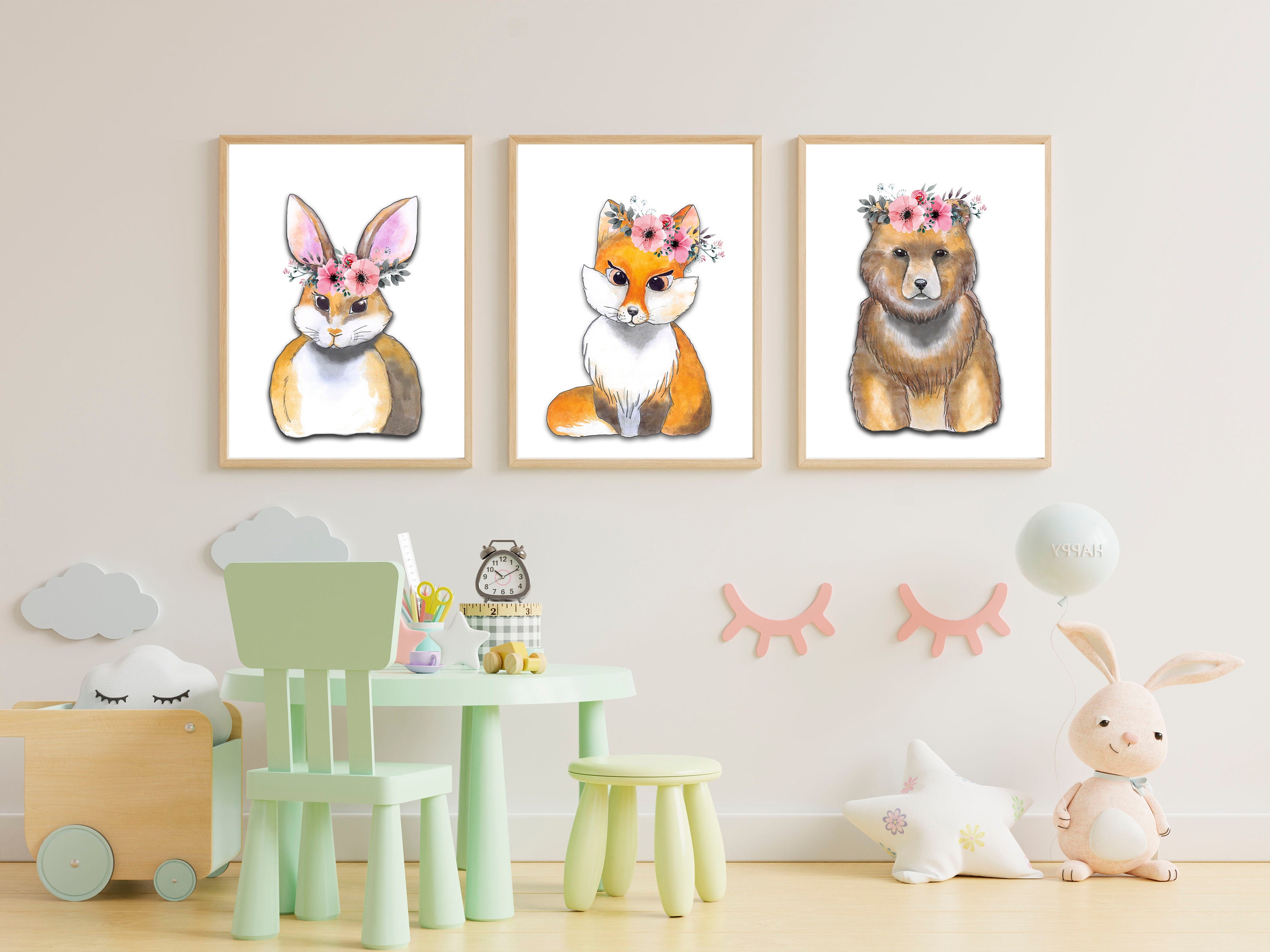 Wald Kinderzimmer Dekor Mädchen Tier Baby Wand Dekor Aquarell | Etsy