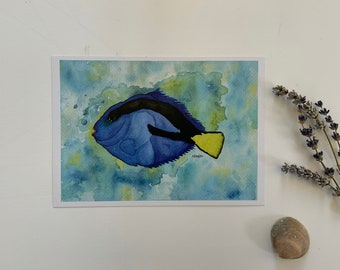 LIMITED EDITION Watercolour Blue Tang Fish printed on recycled paper A5