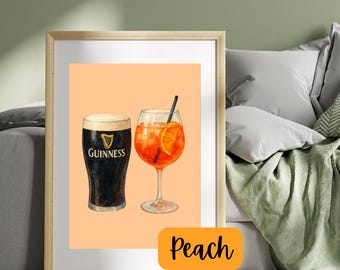 Guinness & Aperol Spritz Print – Digital Cocktail Art | Bar Decor | Irish Pub Wall Art | Kitchen Printable | Minimalist Drink Poster | Peach